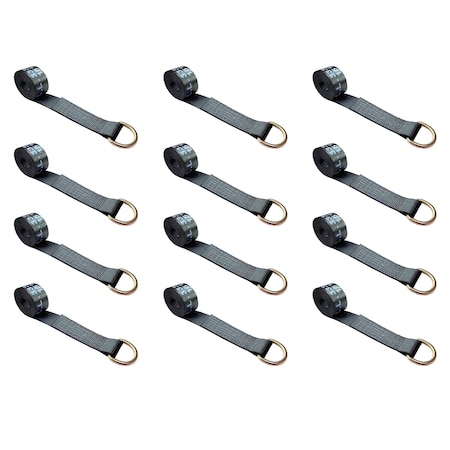 Tie 4 Safe 2" x 10' Lasso Strap w/ D Ring Auto Tie Down Wheel Lift Tow Truck Trailer, 12PK TWS21-510-W27-BLK-C-12